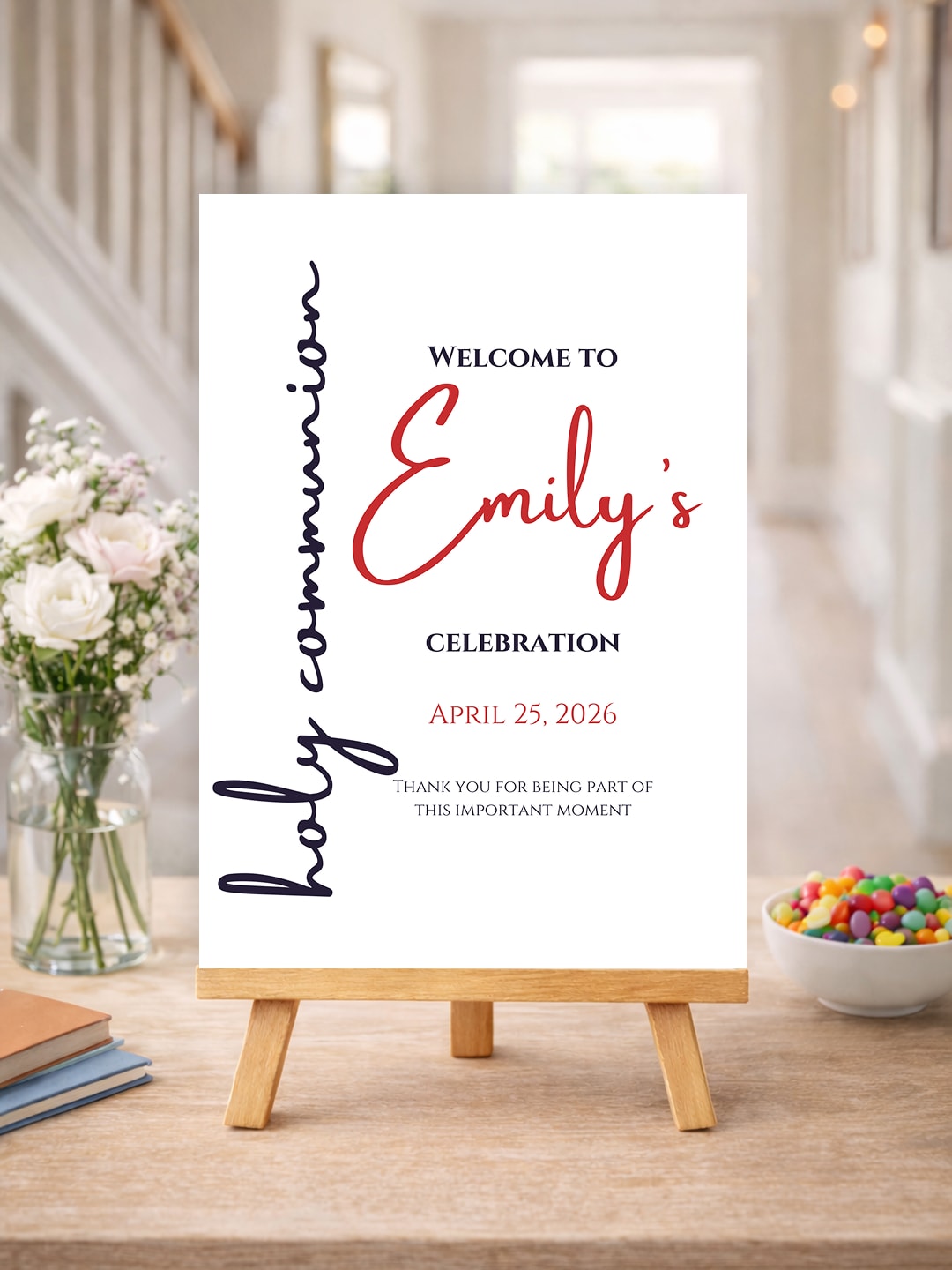 Personalised Modern Script First Holy Communion Welcome Sign - Party Decor - Printarelle