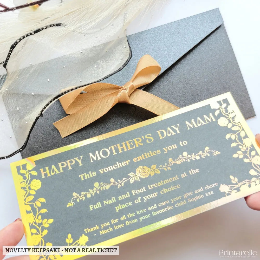 Personalised Mother’s Day Spa Voucher Gold Foil - mother’s day, spa voucher, foil colours, foil spa voucher, 210mm x