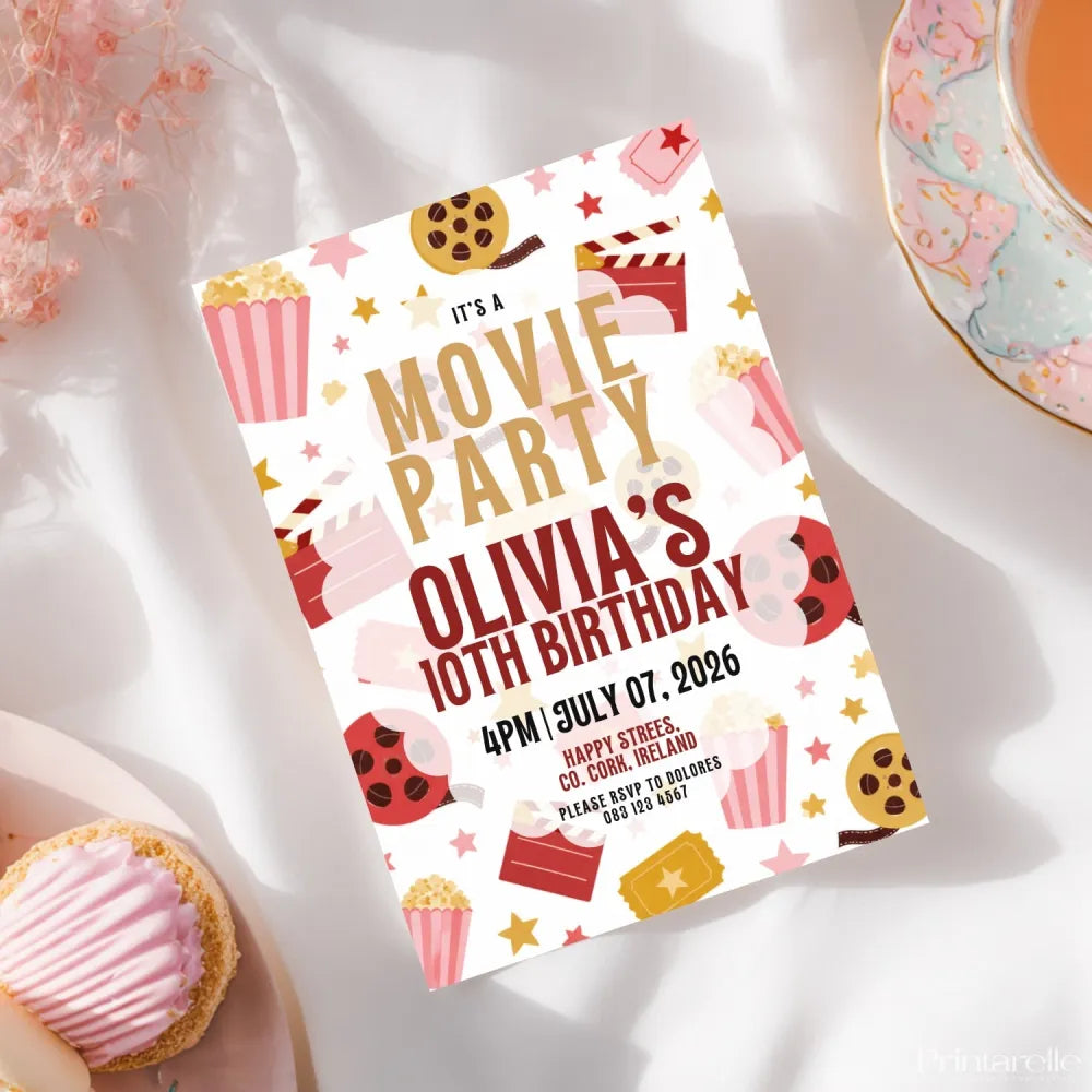 Personalised Movie Night Birthday Party Invitation - movie night birthday, movie night, night birthday, personalised