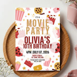 Personalised Movie Night Birthday Party Invitation - movie night birthday, movie night, night birthday, personalised