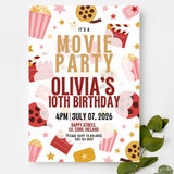 Personalised Movie Night Birthday Party Invitation - movie night birthday, movie night, night birthday, personalised