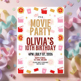 Personalised Movie Party Birthday Invitation - birthday invitation, movie party birthday, party birthday invitation,