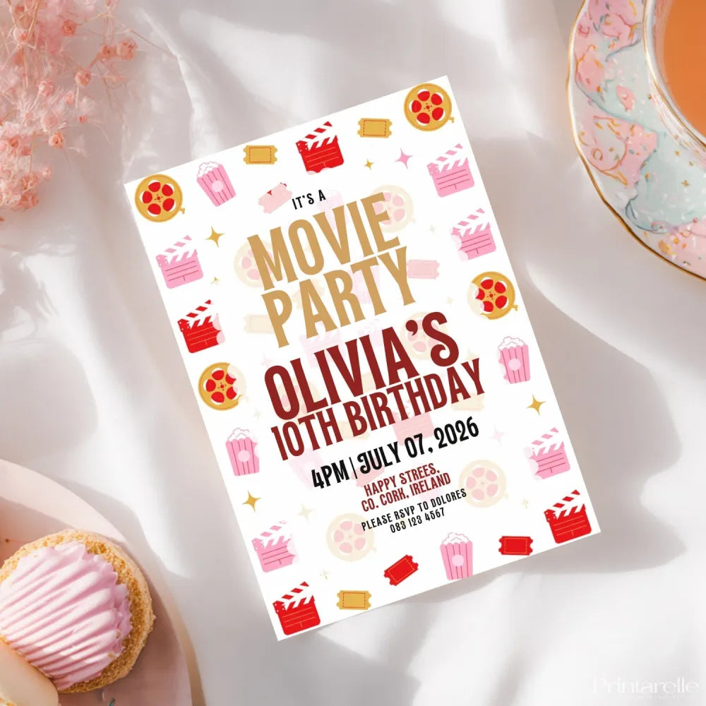 Personalised Movie Party Birthday Invitation - birthday invitation, movie party birthday, party birthday invitation,
