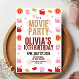 Personalised Movie Party Birthday Invitation - birthday invitation, movie party birthday, party birthday invitation,