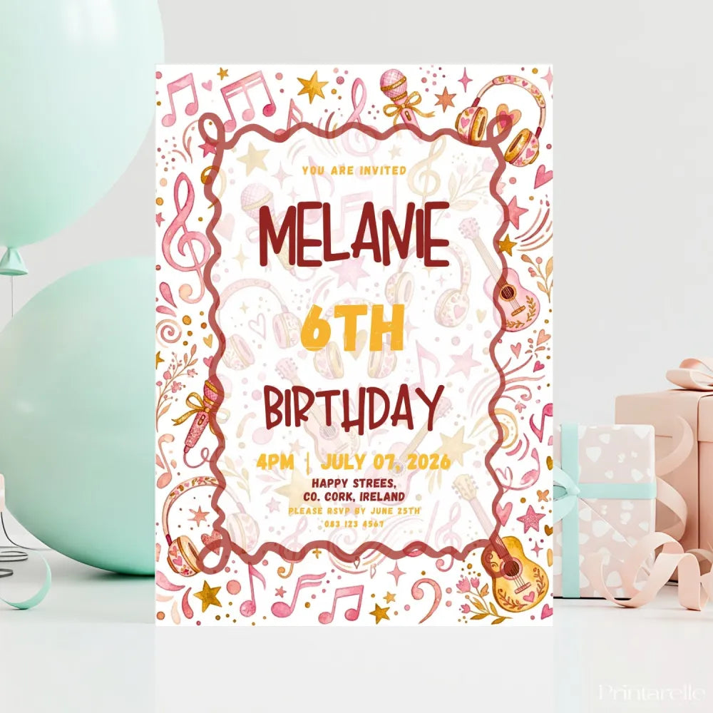 Personalised Music Birthday Party Invitation - music birthday, personalised music birthday, music birthday party,