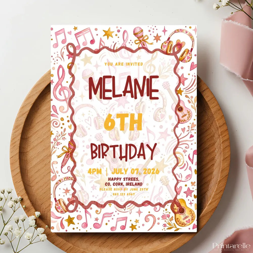 Personalised Music Birthday Party Invitation - music birthday, personalised music birthday, music birthday party,
