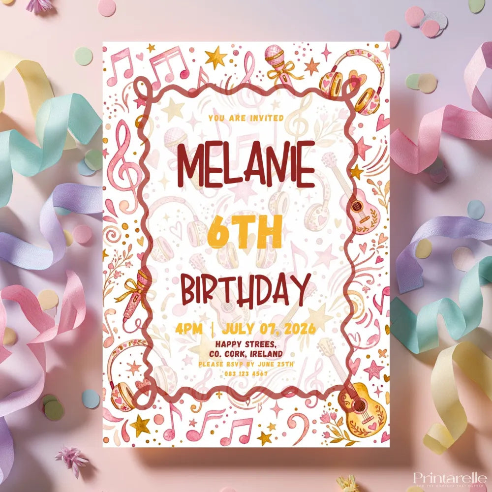 Personalised Music Pop Star Birthday Party Invitation - pop star, music birthday, birthday party invitation, pop star