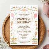 Personalised Pastel Carousel Carnival Birthday Invitation – Fairground & Cotton Candy Design - carnival birthday