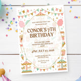Personalised Pastel Carousel Carnival Birthday Invitation – Fairground & Cotton Candy Design - carnival birthday