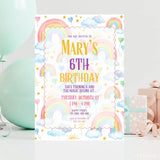 Personalised Pastel Rainbow & Clouds Birthday Party Invitation Cards - pastel rainbow, soft pastel rainbow, pastel