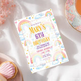 Personalised Pastel Rainbow & Clouds Birthday Party Invitation Cards - pastel rainbow, soft pastel rainbow, pastel