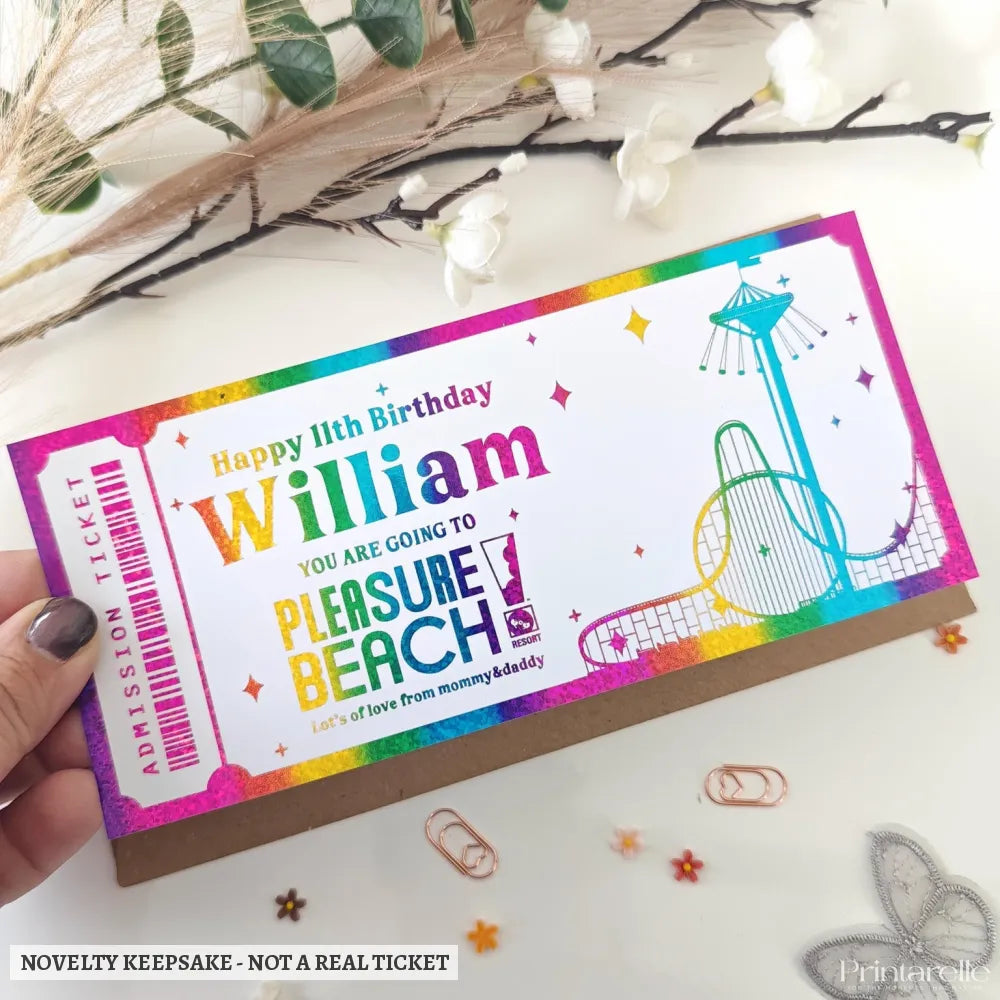 Personalised Pleasure Beach Resort Birthday Ticket | Kids Surprise Gift - pleasure beach resort, pleasure beach, beach