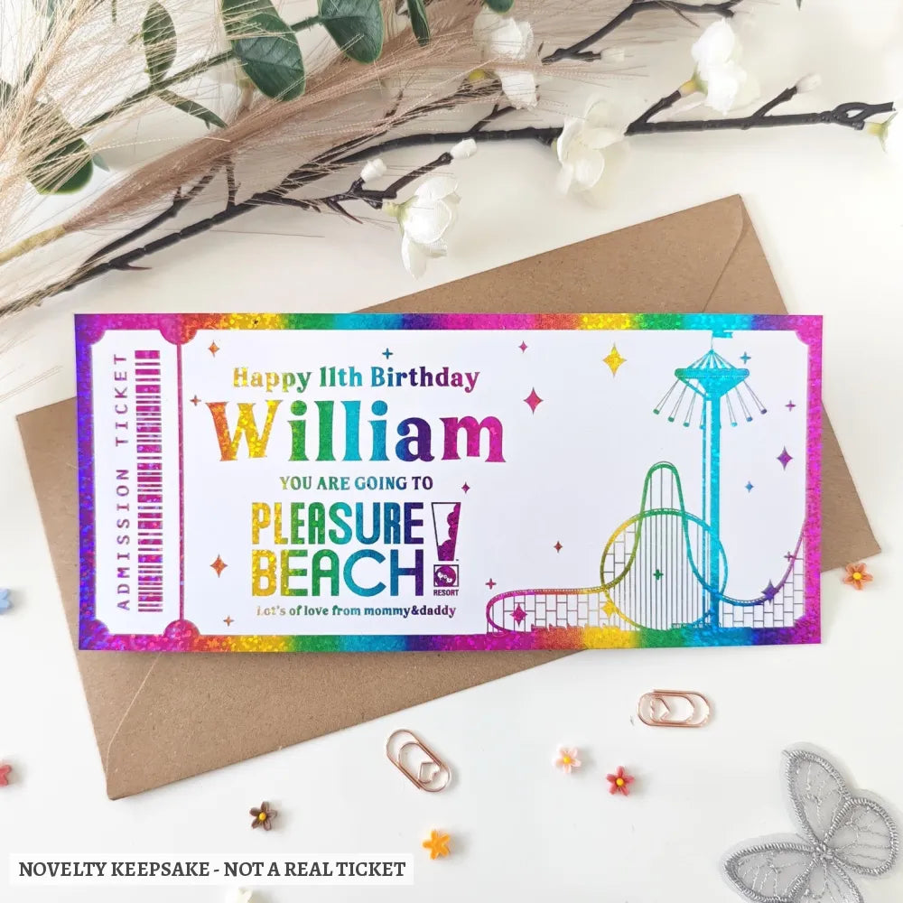 Personalised Pleasure Beach Resort Birthday Ticket | Kids Surprise Gift - pleasure beach resort, pleasure beach, beach