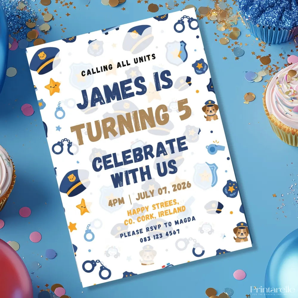 Personalised Police Officer Birthday Party Invitation - police officer birthday, police officer, officer birthday,