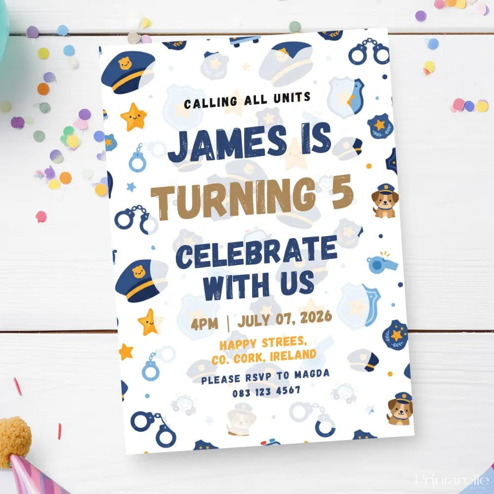 Personalised Police Officer Birthday Party Invitation - police officer birthday, police officer, officer birthday,