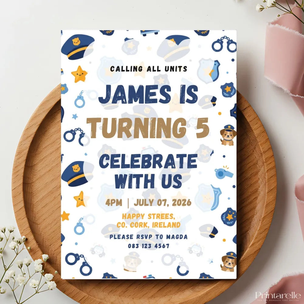 Personalised Police Officer Birthday Party Invitation - police officer birthday, police officer, officer birthday,