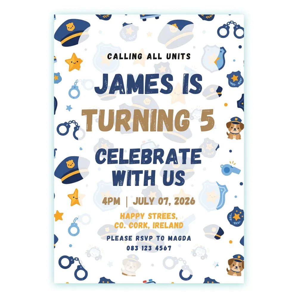 Personalised Police Officer Birthday Party Invitation - police officer birthday, police officer, officer birthday,