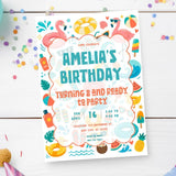 Personalised Pool Party Summer Birthday Invitation – Swim Rings Sunglasses & Ice Lollies - summer birthday invitation,