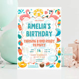 Personalised Pool Party Summer Birthday Invitation – Swim Rings Sunglasses & Ice Lollies - summer birthday invitation,