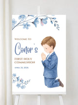 Personalised Praying Boy First Holy Communion Welcome Sign