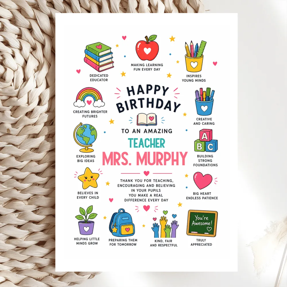 Personalised Primary Teacher Birthday Card - birthday card, teacher birthday card, teacher birthday, personalised