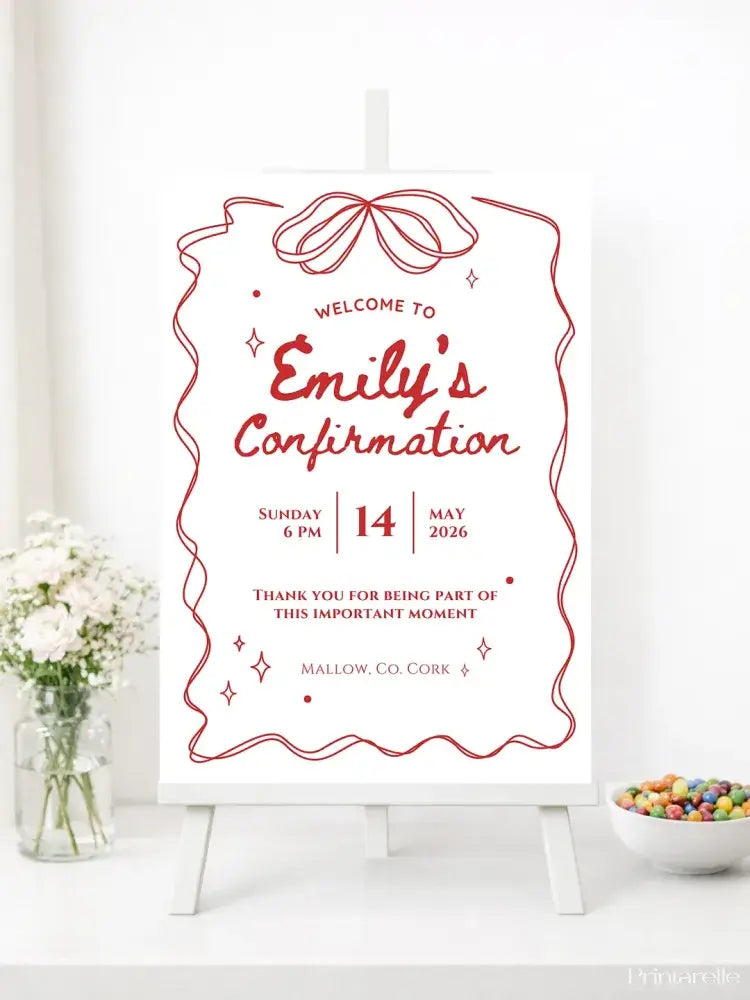 personalised confirmation welcome sign chalice flowers party decor printarelle