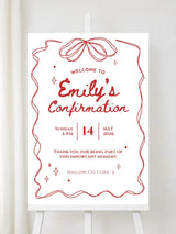 Personalised Red Ribbon Confirmation Welcome Sign - Party Decor - Printarelle