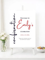Personalised Red Script Confirmation Welcome Sign - Party Decor - Printarelle