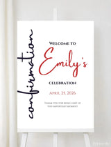 Personalised Red Script Confirmation Welcome Sign - Party Decor - Printarelle