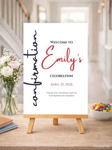 Personalised Red Script Confirmation Welcome Sign - Party Decor - Printarelle
