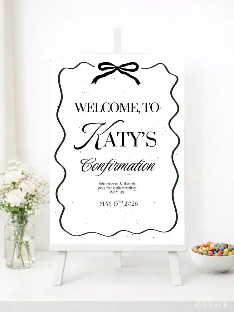 personalised confirmation welcome sign ribbon frame party decor printarelle
