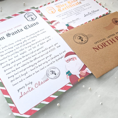 Official North Pole Letter from Santa | Nice List Certificate Set