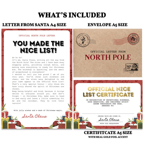 You Made the Nice List Letter from Santa | Official Certificate Set