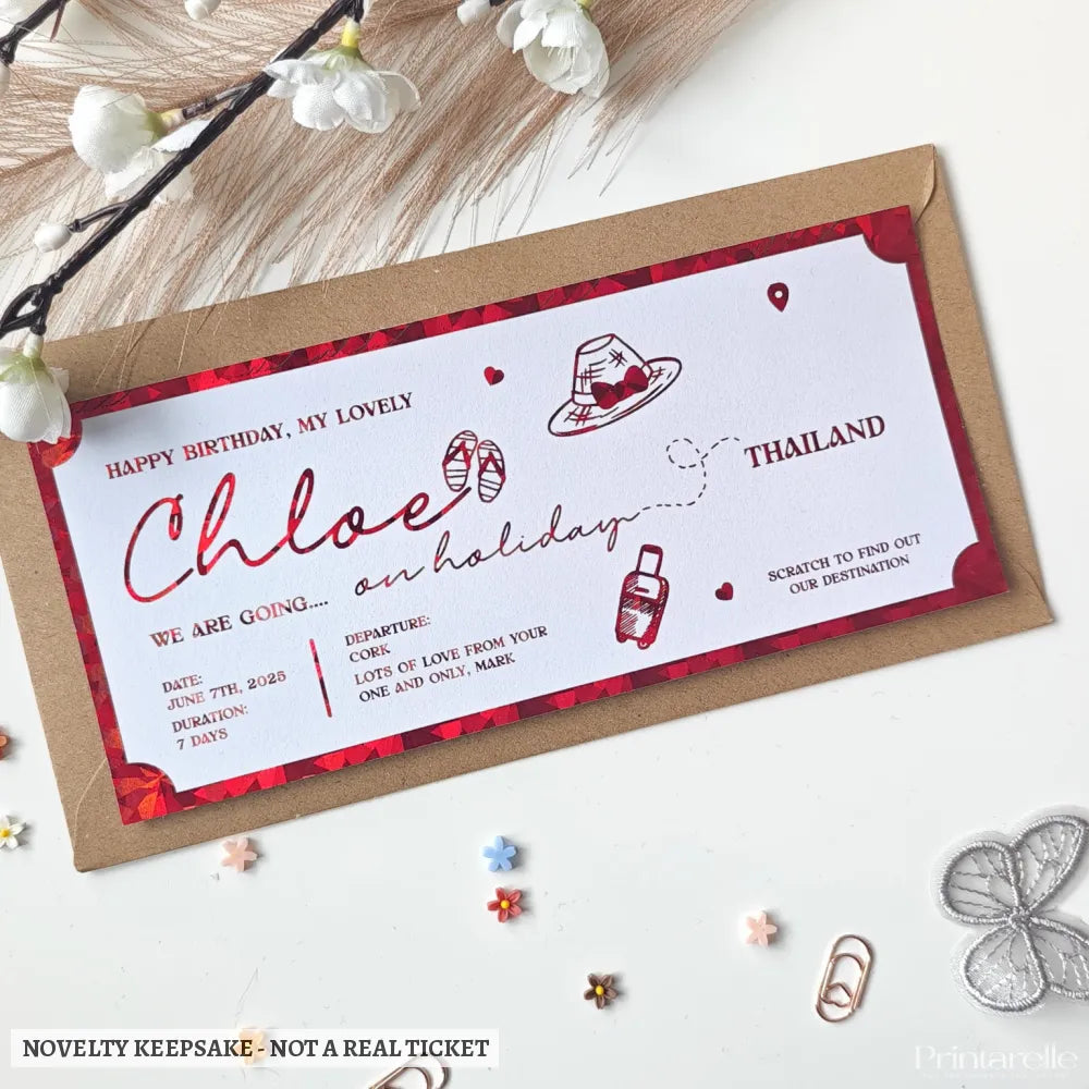 Personalised Scratch-to-Reveal Holiday Ticket | Foil Finish - personalised scratch-to-reveal holiday, personalised