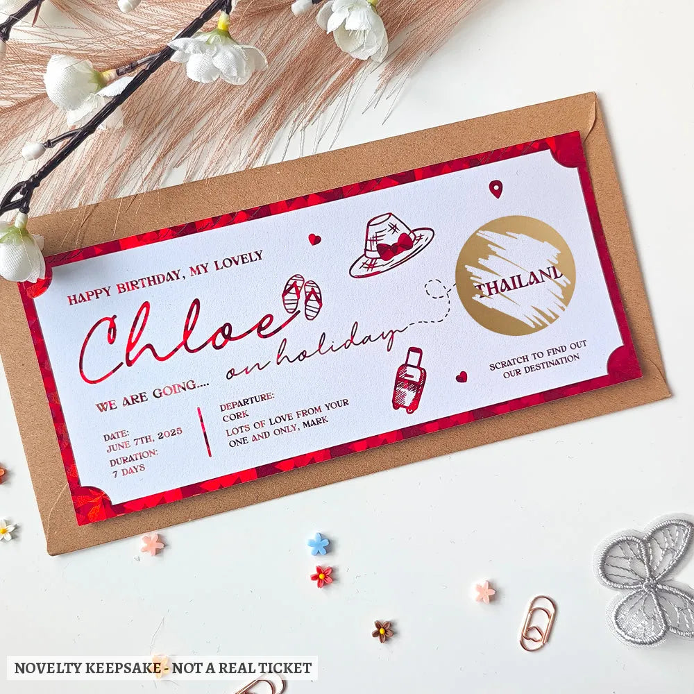 Personalised Scratch-to-Reveal Holiday Ticket | Foil Finish - personalised scratch-to-reveal holiday, personalised