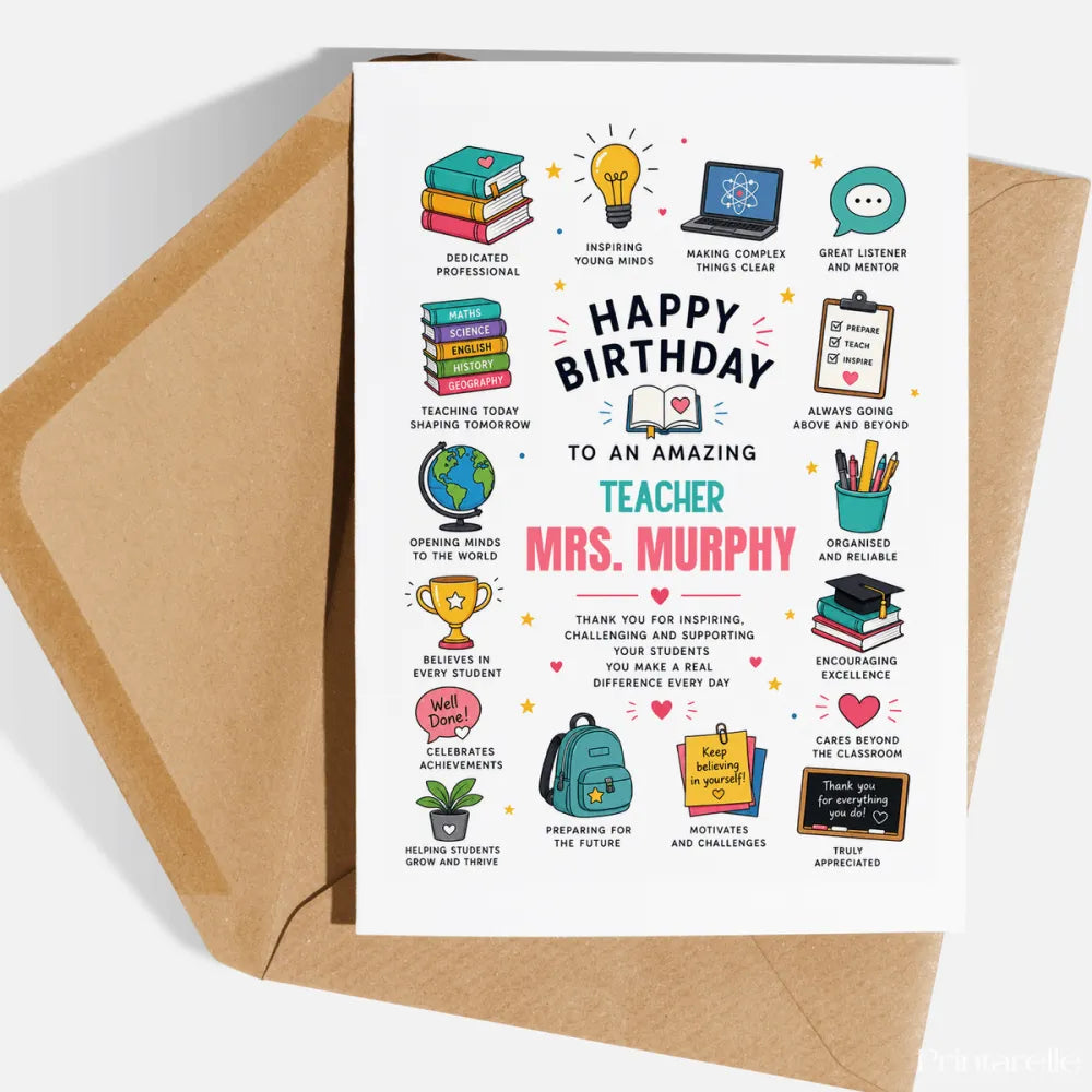 Personalised Secondary Teacher Birthday Card - teacher birthday card, teacher birthday, birthday card, personalised