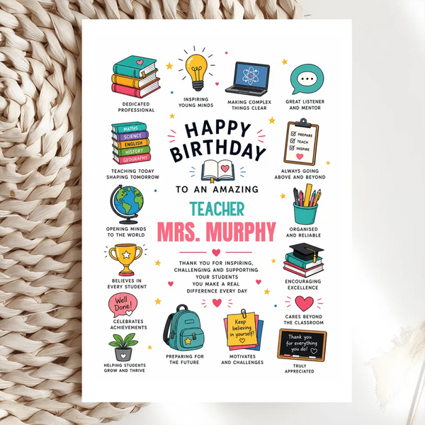 Personalised Secondary Teacher Birthday Card - teacher birthday card, teacher birthday, birthday card, personalised