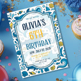 Personalised Shark Ocean Birthday Party Invitation – Bold Blue Sharks & Waves Design - bold blue sharks, dun dun, bold