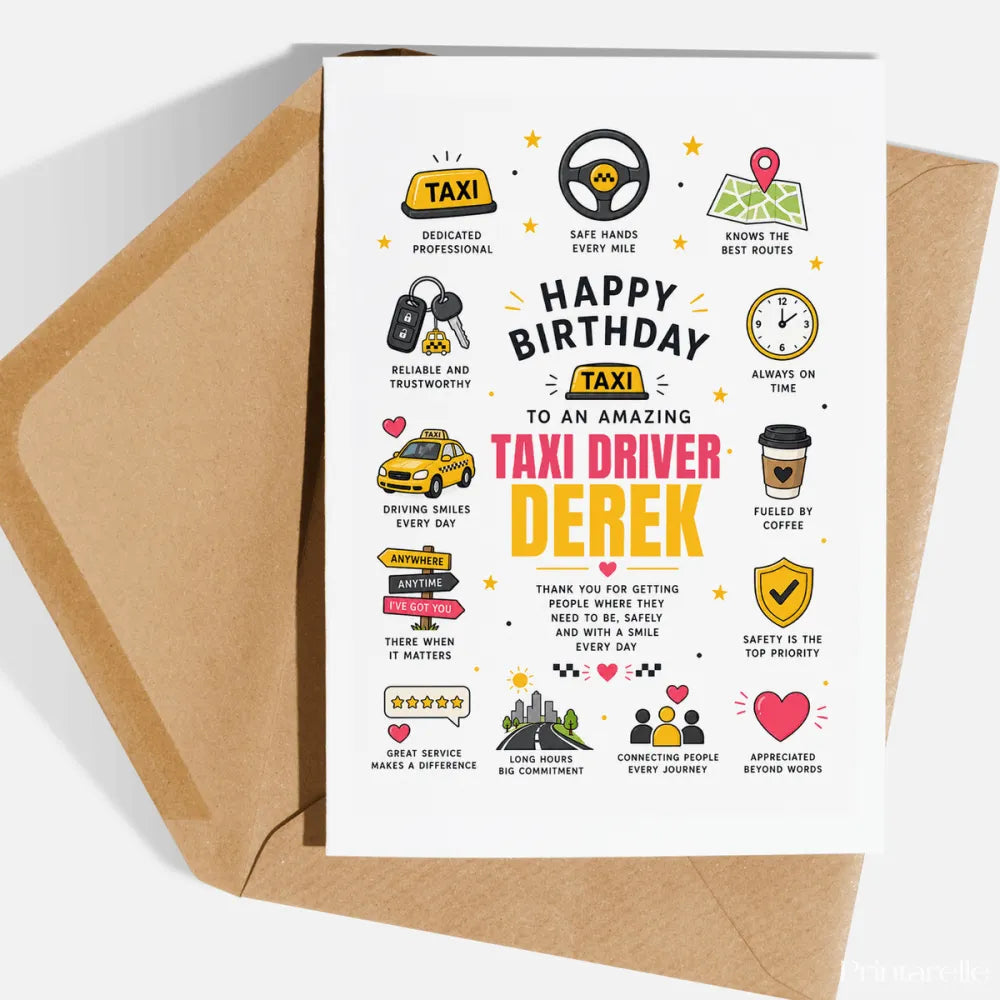 Personalised Taxi Driver Birthday Card - taxi driver, birthday card, personalised taxi driver, taxi driver birthday,