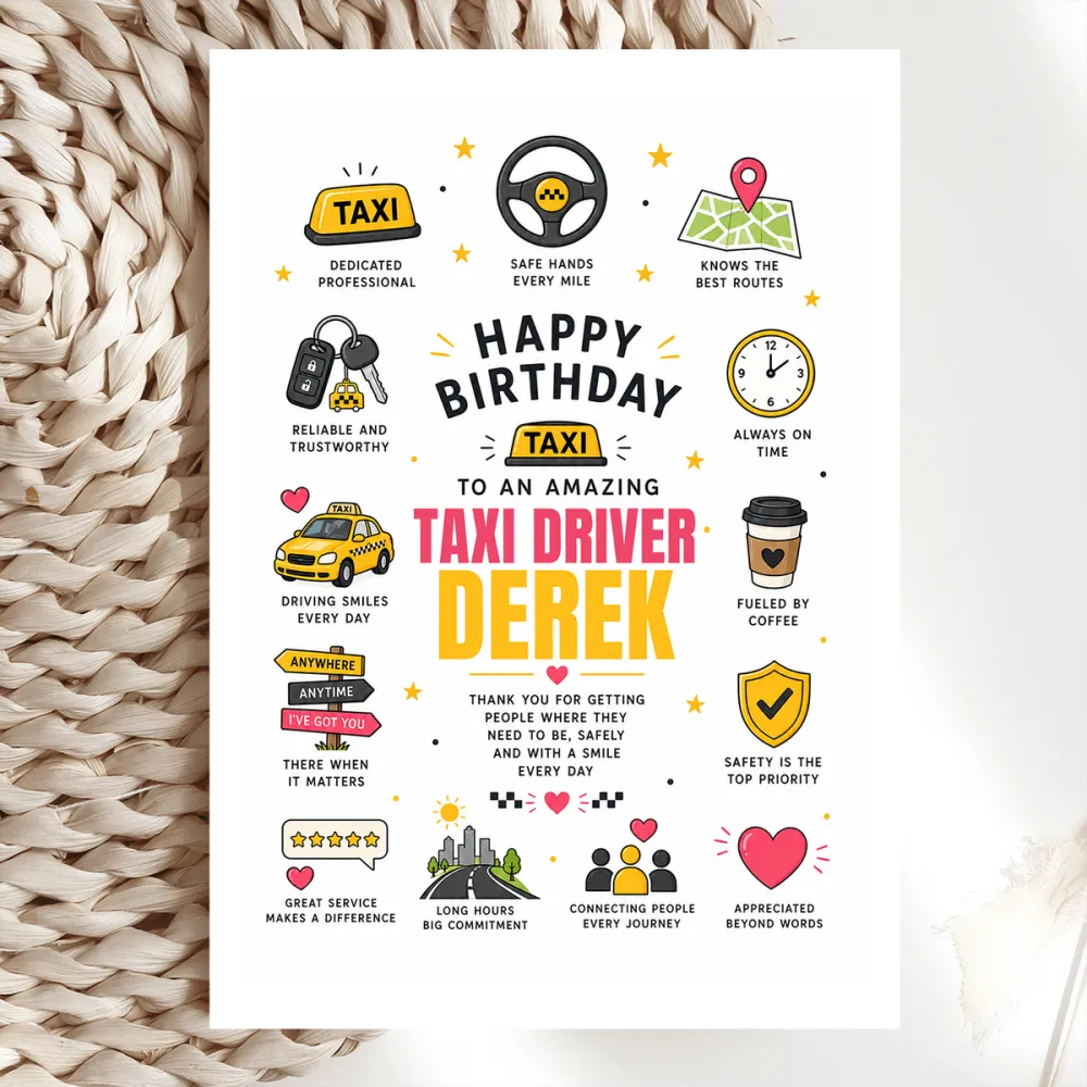 Personalised Taxi Driver Birthday Card - taxi driver, birthday card, personalised taxi driver, taxi driver birthday,