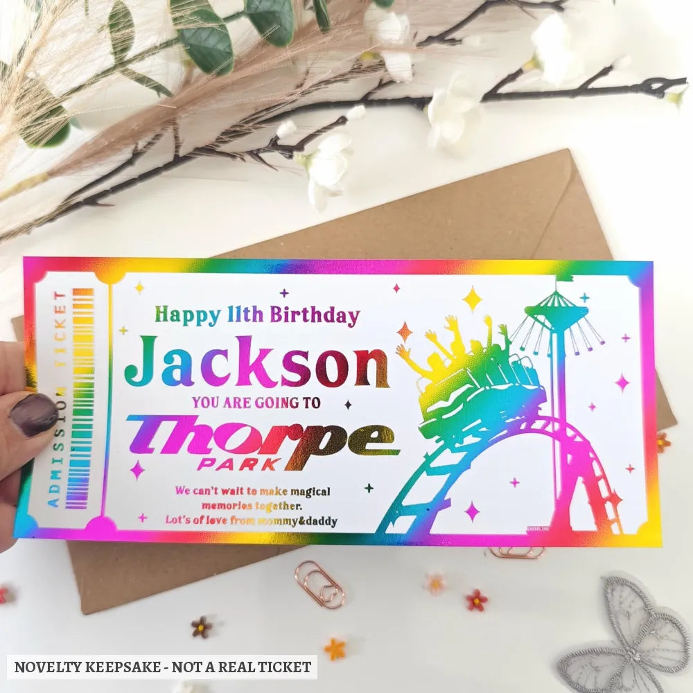 Personalised Thorpe Park Birthday Ticket | Kids Surprise Gift - thorpe park, personalised thorpe park, thorpe park