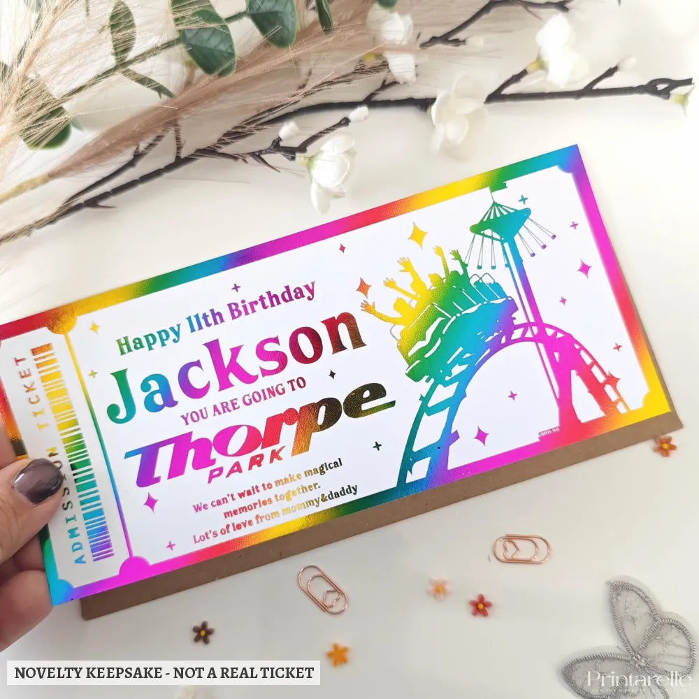 Personalised Thorpe Park Birthday Ticket | Kids Surprise Gift - thorpe park, personalised thorpe park, thorpe park