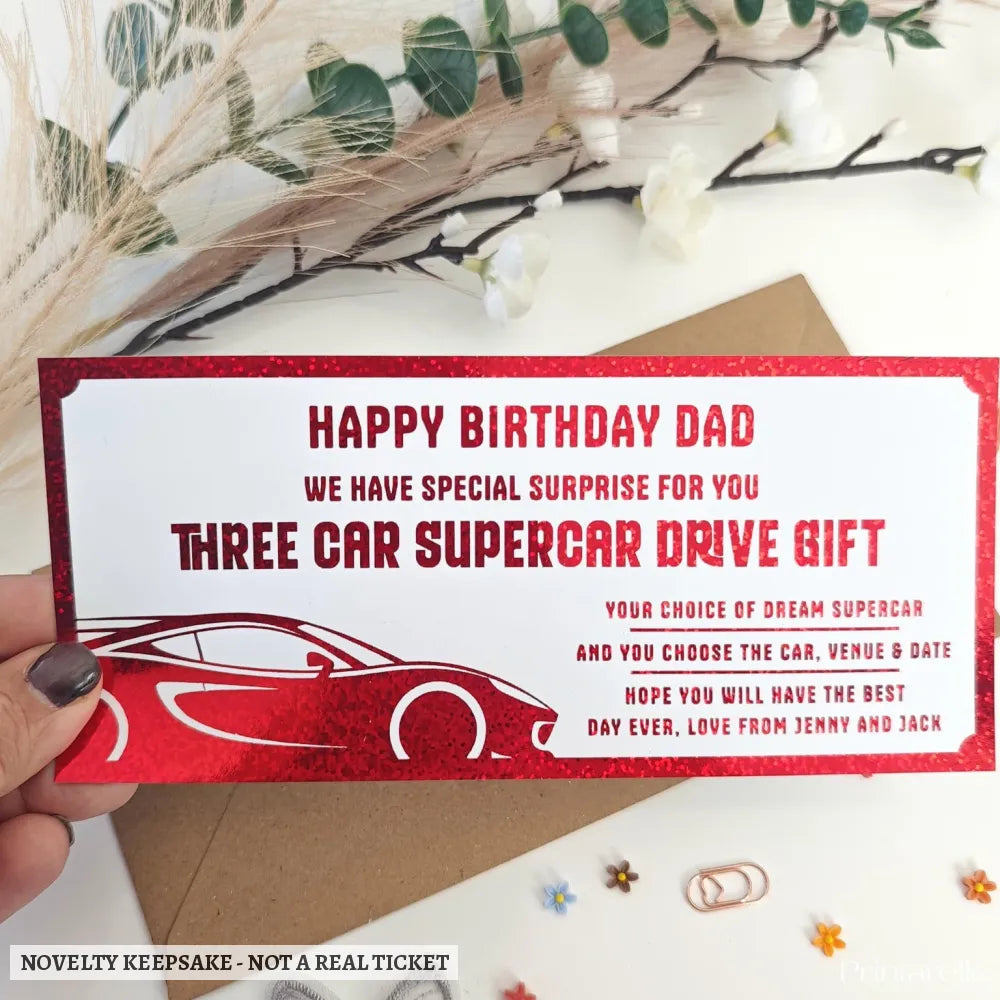 Personalised Three Car Supercar Drive Gift Ticket | Birthday Surprise for Him - experience gifts, three car supercar,