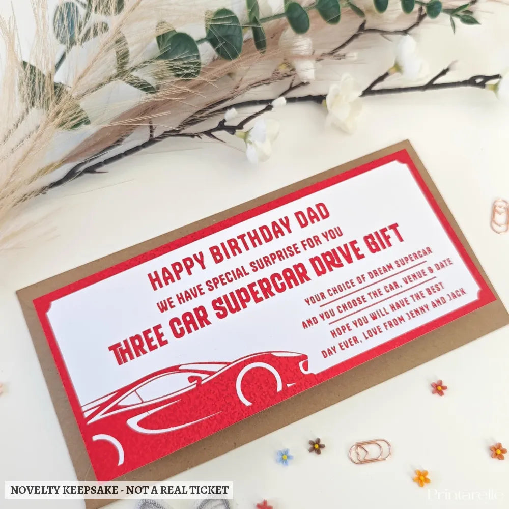 Personalised Three Car Supercar Drive Gift Ticket | Birthday Surprise for Him - experience gifts, three car supercar,