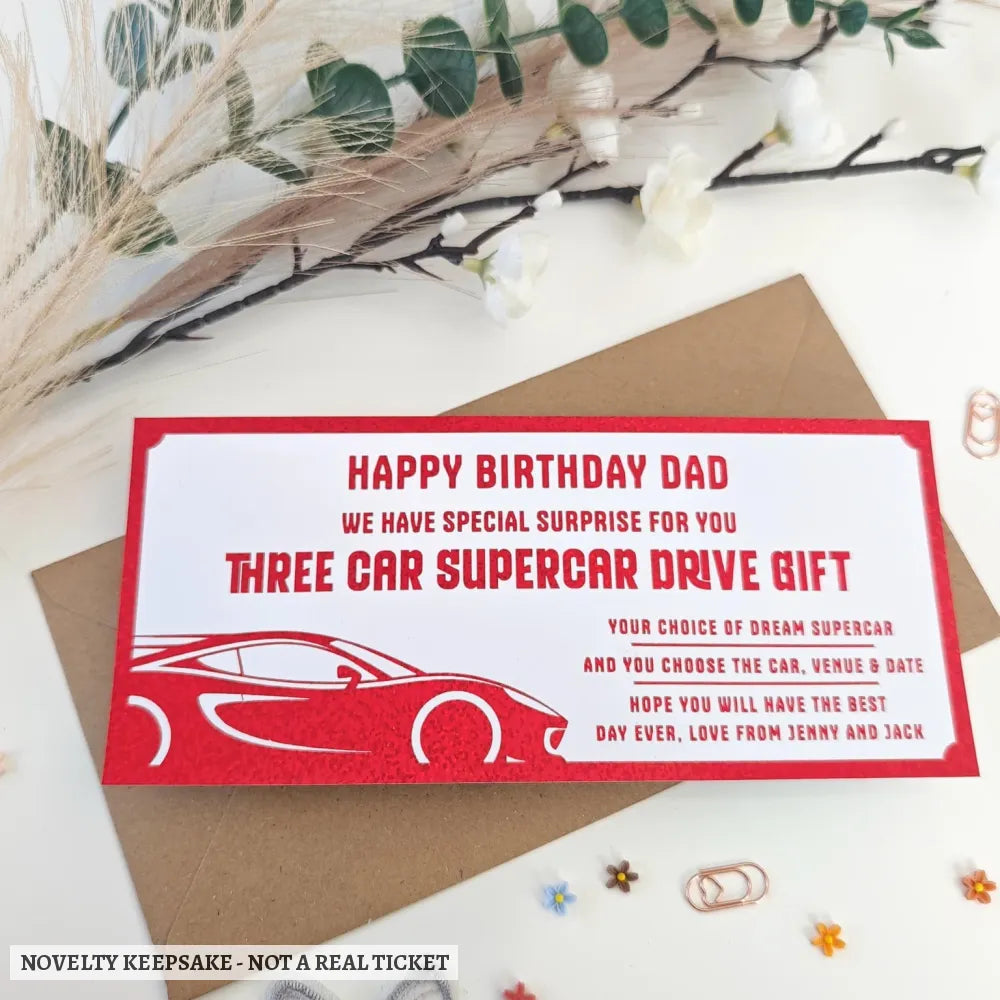 Personalised Three Car Supercar Drive Gift Ticket | Birthday Surprise for Him - experience gifts, three car supercar,