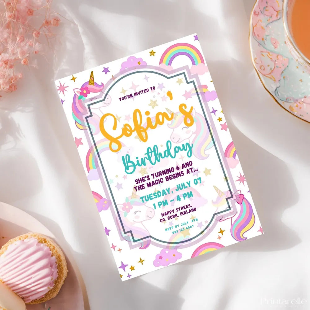 Personalised Unicorn Birthday Party Invitation - unicorn birthday, unicorn birthday party, birthday party invitation,