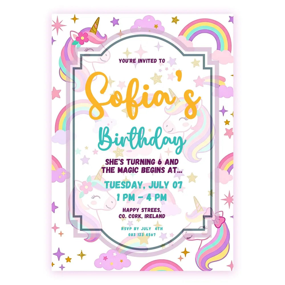 Personalised Unicorn Birthday Party Invitation - unicorn birthday, unicorn birthday party, birthday party invitation,