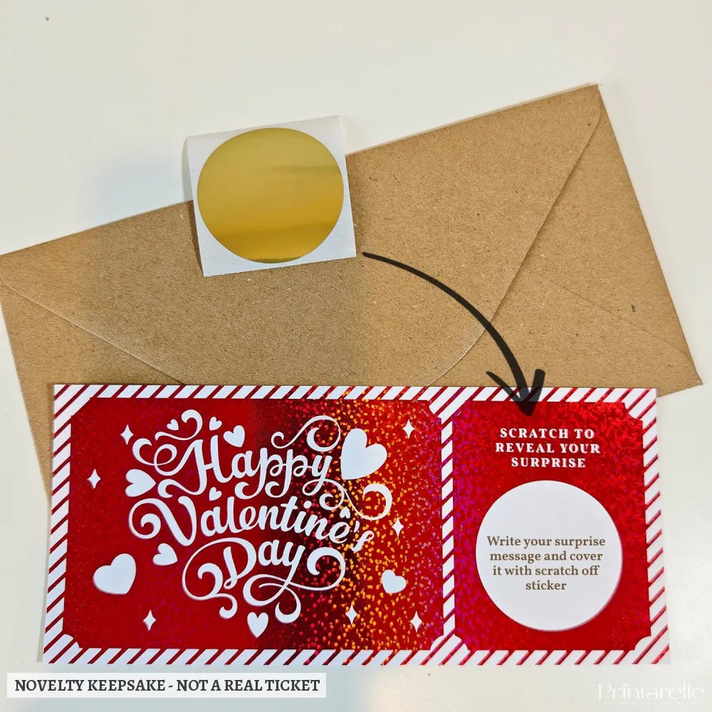 Personalised Valentine Scratch Ticket – Foil Surprise Reveal - personalised valentine scratch, valentine scratch