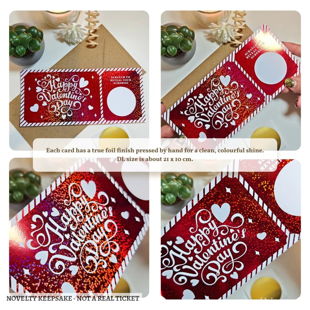 Personalised Valentine Scratch Ticket – Foil Surprise Reveal - personalised valentine scratch, valentine scratch