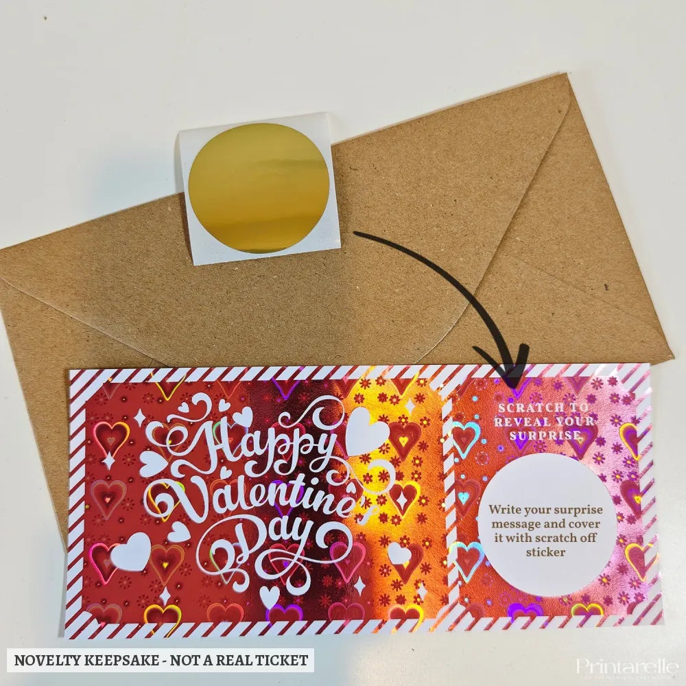 Personalised Valentine Scratch Ticket – Foil Surprise Reveal - personalised valentine scratch, valentine scratch